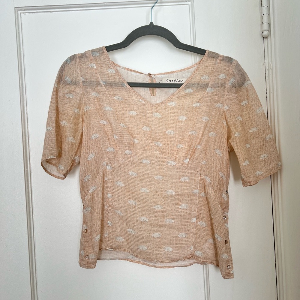 Cotelac Peach Blouse with White Fish Pattern